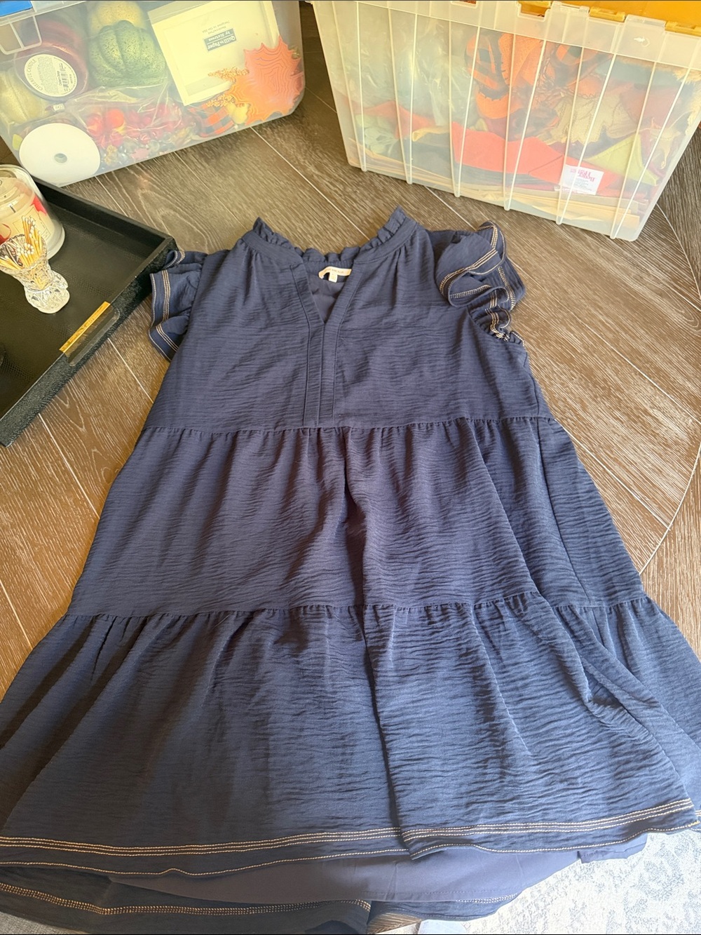 Women's Skies Are Blue XLP navy dress with tiered skirt